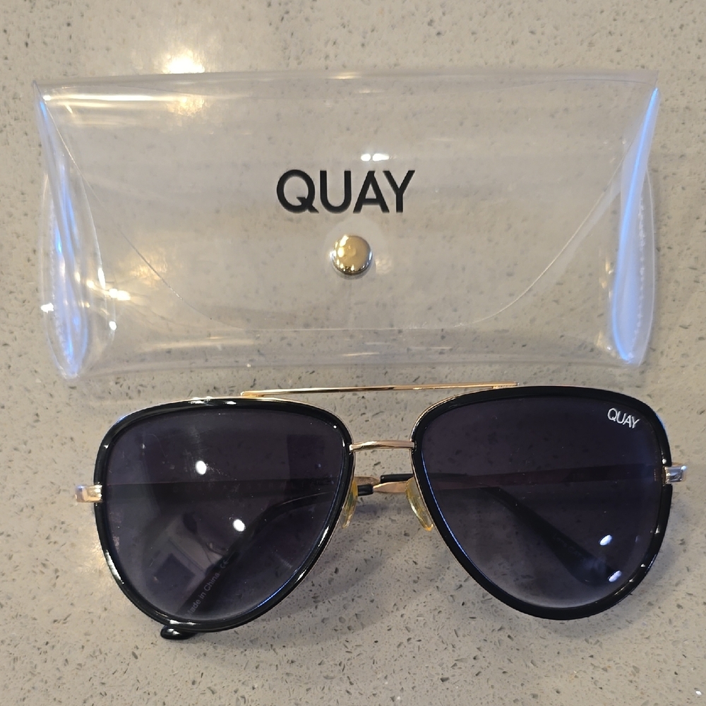 Quay Australia Black and Gold Aviator Sunglasses